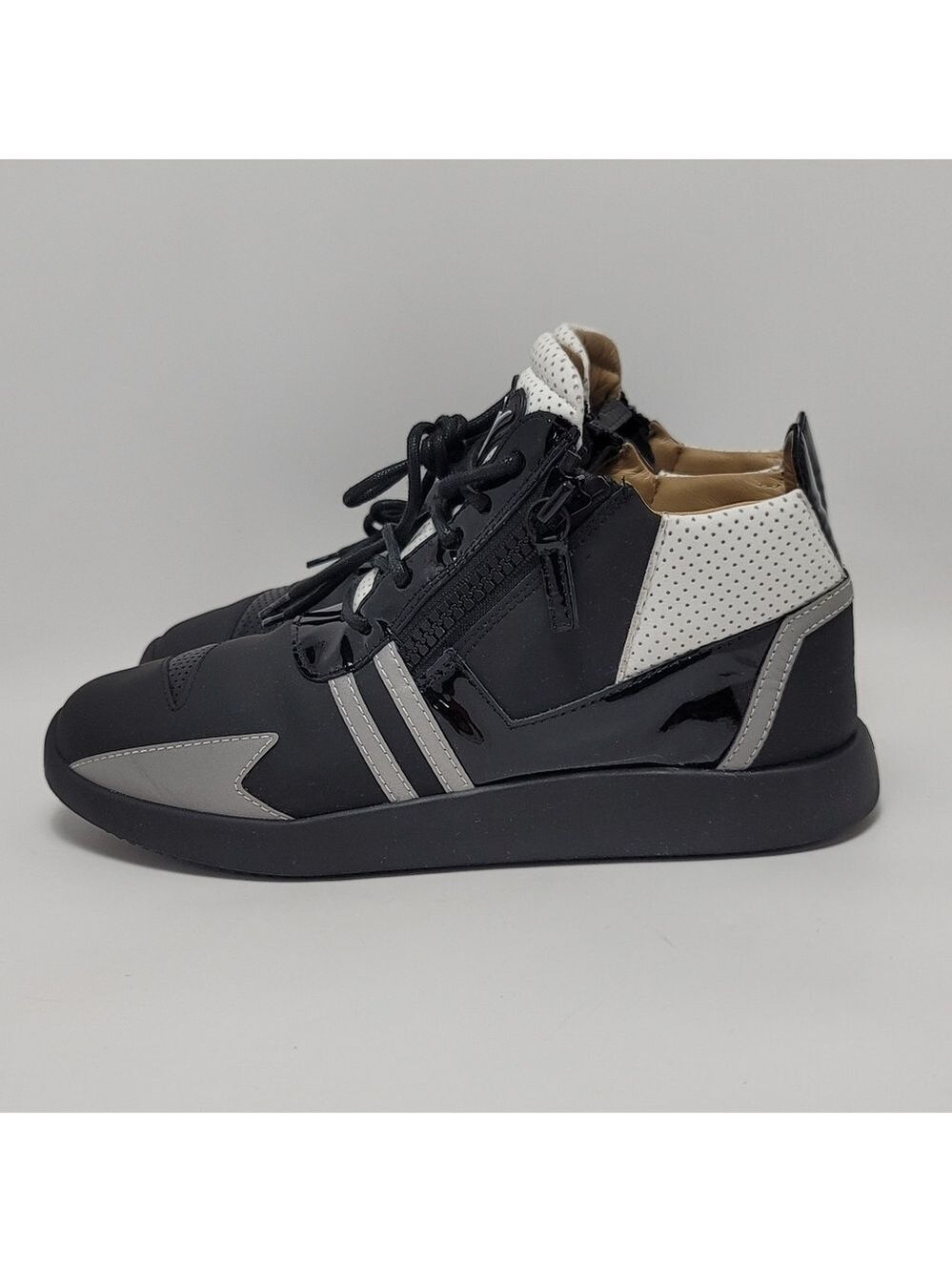 Giuseppe Zanotti Mens Runner Renew Black & White Mid Top Leather Sneaker Size 40